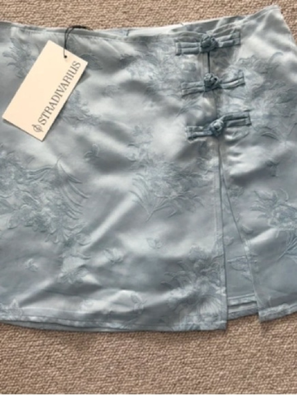 Stradivarius Light Blue Floral Satin Mini Skirt NWT M